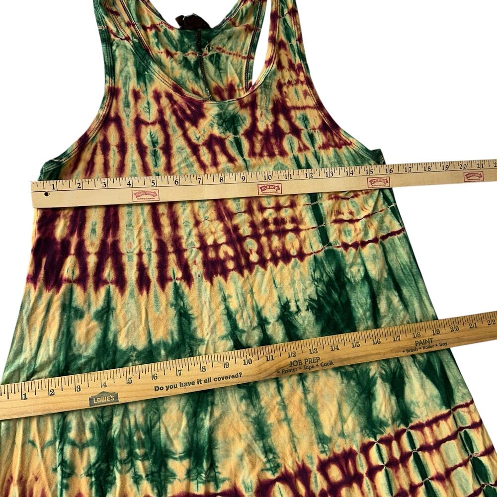 Womens Dress Size Large Summer Tie Dye Tank Long Cream Green Red Hippie Flowy - Picture 5 of 7